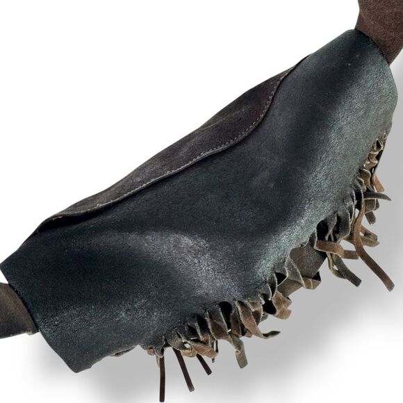 Bohemian Fringe Western Cowgirl Handmade Boho Brown Suede Leather Crossbody Bag - Picture 6 of 12